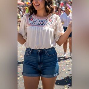 Hailey & co. Embroidery ruffle sleeve womens top medium travel Cruise